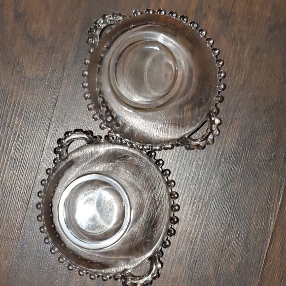 Vtg Imperial Candlewick Glass Handled Mayo/Sauce Serving Bowls Plates Sets (2) - Picture 7 of 13